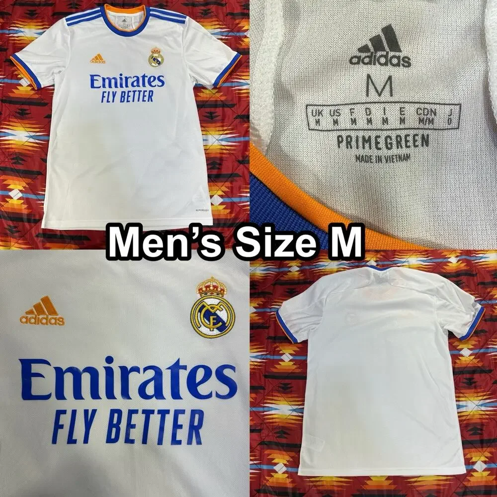 Real Madrid 21/22 Home Jersey White Blue Orange Men's Sz Medium adidas GQ1359